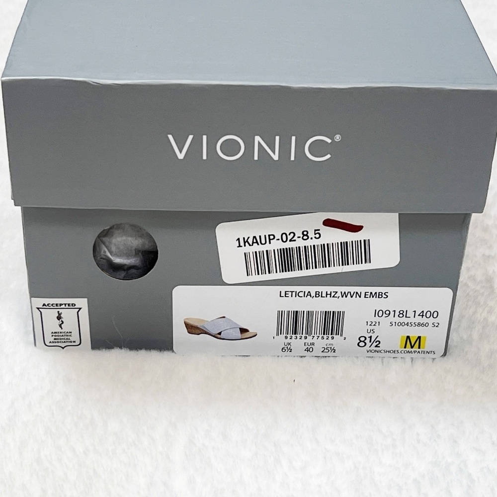 NIB Vionic Leticia Leather & Jute Wedge Slide Sandals Blue - Picture 4 of 8